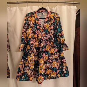 Crown & Ivy Floral Dress with Pink Crochet Trim